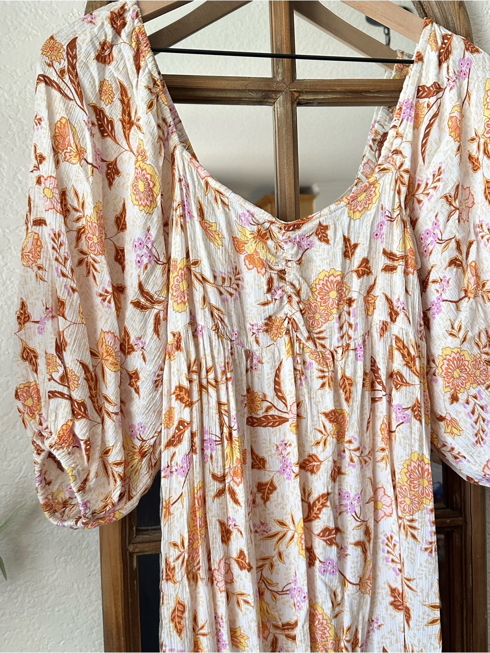 Billabong Floral Puff Sleeve Smocked Maxi Dress Boho Cottagecore Medium - Picture 3 of 7